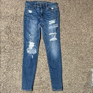 American Eagle Outfitters Women's Blue Distressed Jeans